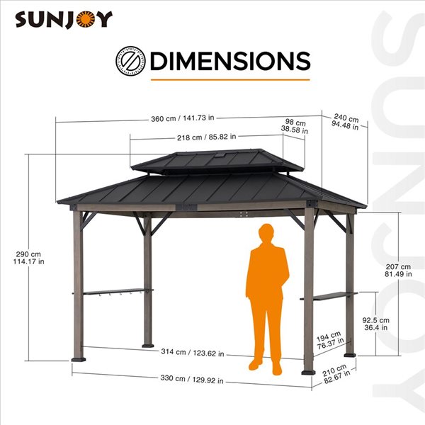 Sunjoy 8 x 12-ft Brown Cedar Framed Grill Gazebo with Black Hardtop and DC Solar Power
