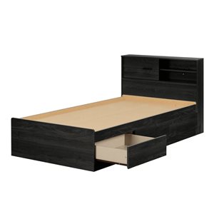 Cadre de lit matelot simple Fynn South Shore avec rangement et tête de lit bibliothèque en chêne gris