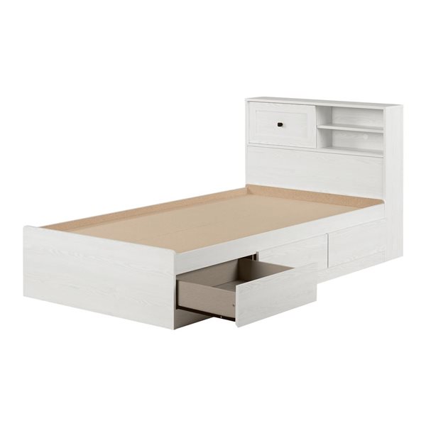 South Shore Hazen White Pine Twin Mates Bed Frame w/ 3 Drawers and Headboard