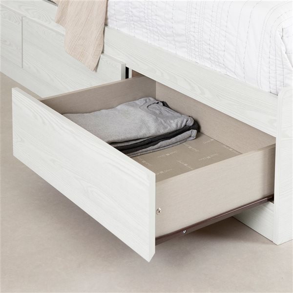 South Shore Hazen White Pine Twin Mates Bed Frame w/ 3 Drawers and Headboard