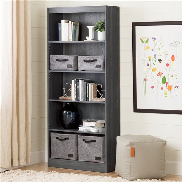 South Shore Axess Grey Oak 11.5 D x 69 H x 28-in W Particleboard 5-Shelf Bookcase