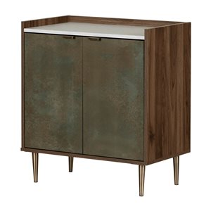 South Shore Hype Natural Walnut and Brown Metal Frame 2-Door Storage Sideboard
