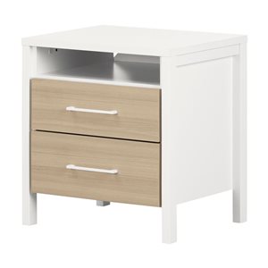 Table de chevet à 2 tiroirs Munich South Shore 17 p. x 22,5 h. x 22 po l. en blanc et orme naturel