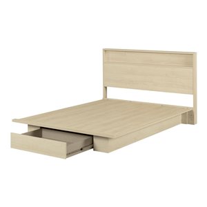 South Shore Fusion Bleached Oak Full Extra Long Platform Bed Frame w/ Headboard with Storage Shelf