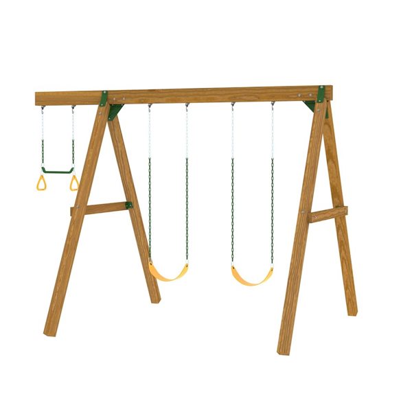 Aire de jeux toboggan, balançoire & mur de jeux, bois FSC, jaune Malik