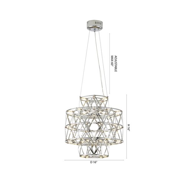 Design living 16-in 40-Light Dimmable Chrome Stainless Steel LED Chandelier in a 3-Tier Design