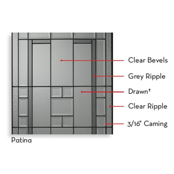 Trimlite Lexington Decorative Doorlite in Full Lite 23 x 65-in with Patina Caming