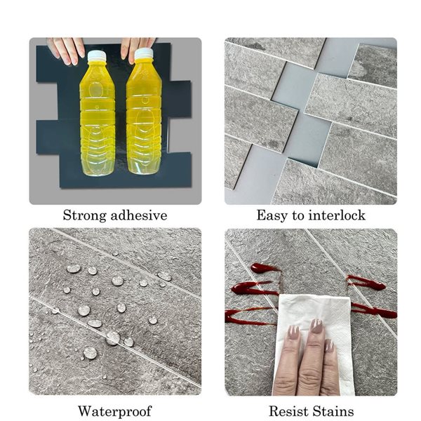 Murella SPC Dark Grey Stone 10.83 L x 11.81-in W Matte Peel and Stick Backsplash Tile