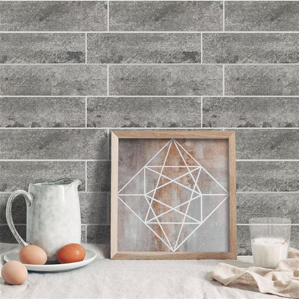 Murella SPC Dark Grey Stone 10.83 L x 11.81-in W Matte Peel and Stick Backsplash Tile