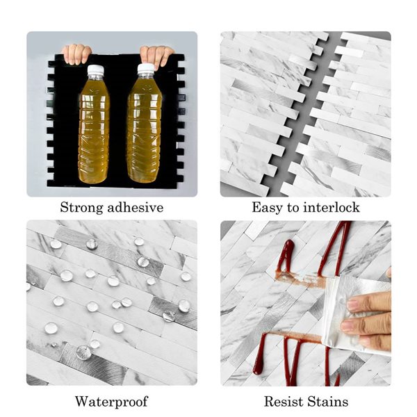 Murella Metal White Marble and Gold Rectangular 11.5 L x 11.7-in W Metallic Peel and Stick Backsplash Tile