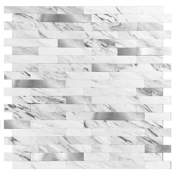 Murella Metal White Marble and Gold Rectangular 11.5 L x 11.7-in W Metallic Peel and Stick Backsplash Tile