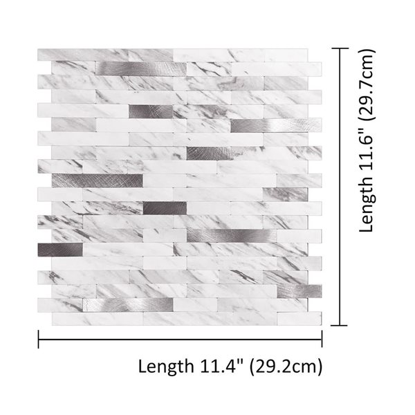 Murella Metal White Marble and Gold Rectangular 11.5 L x 11.7-in W Metallic Peel and Stick Backsplash Tile