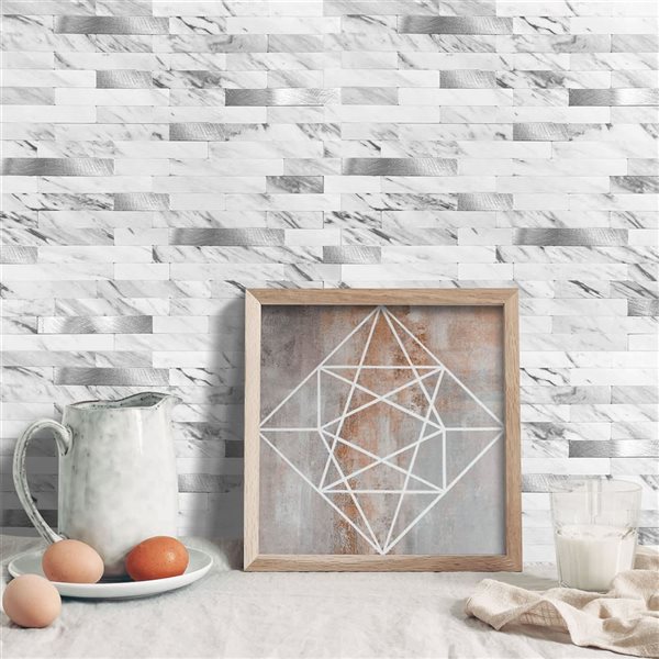Murella Metal White Marble and Gold Rectangular 11.5 L x 11.7-in W Metallic Peel and Stick Backsplash Tile