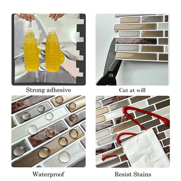 Mureno Quick Stick 8-Pack Brown Marble Mosaic 11 L x 9.25-in W Glossy Peel and Stick Backsplash Tile