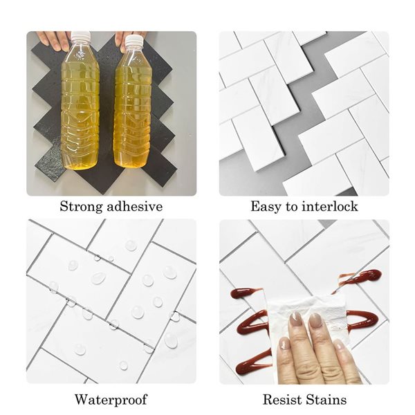 Murella SPC White Marble Herringbone 9.5 L x 10.7-in W Matte Peel and Stick Backsplash Tile