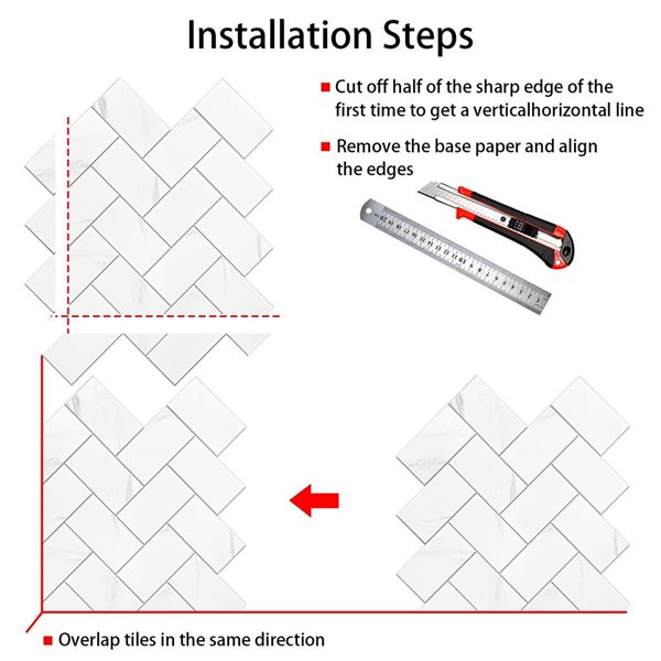 Murella SPC White Marble Herringbone 9.5 L x 10.7-in W Matte Peel and Stick Backsplash Tile
