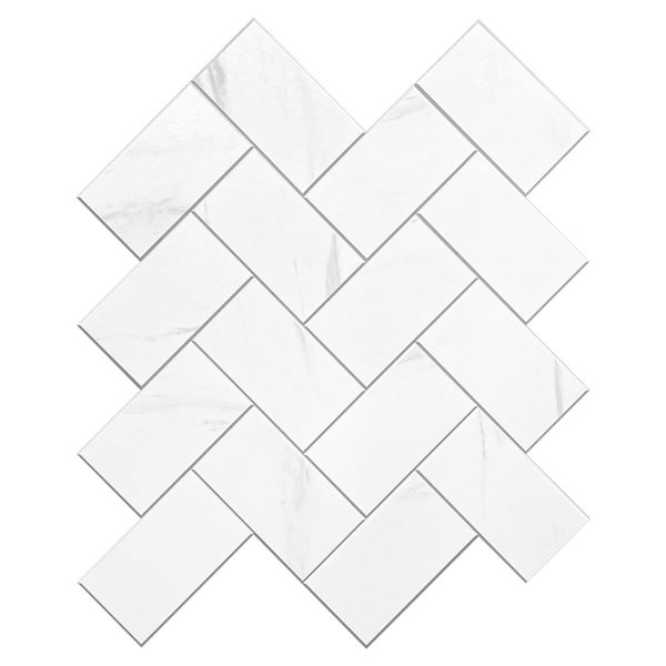 Murella SPC White Marble Herringbone 9.5 L x 10.7-in W Matte Peel and Stick Backsplash Tile