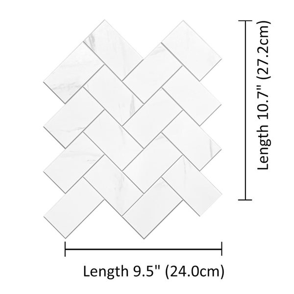 Murella SPC White Marble Herringbone 9.5 L x 10.7-in W Matte Peel and Stick Backsplash Tile