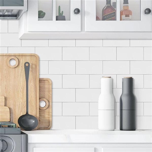 Murella SPC White Subway 12 L x 12-in W Matte Peel and Stick Backsplash Tile