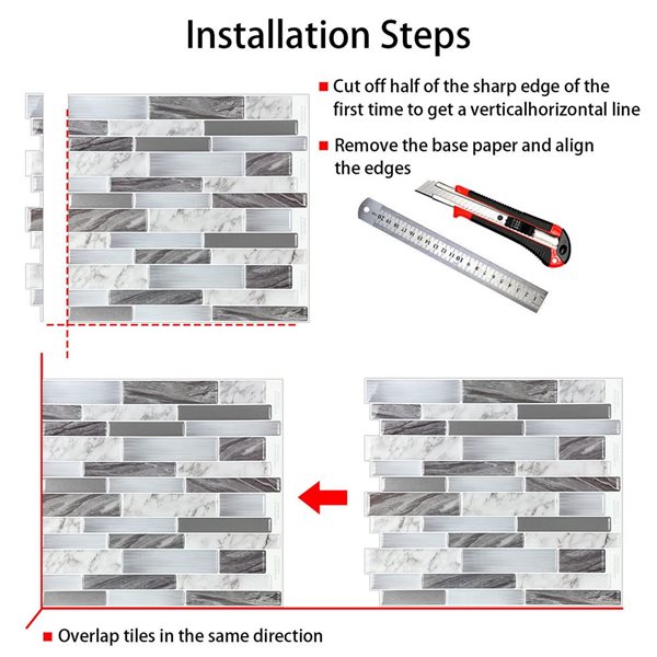 Mureno Quick Stick 8-Pack Grey Marble Oblong 11.25 L x 10-in W Glossy Peel and Stick Backsplash Tile