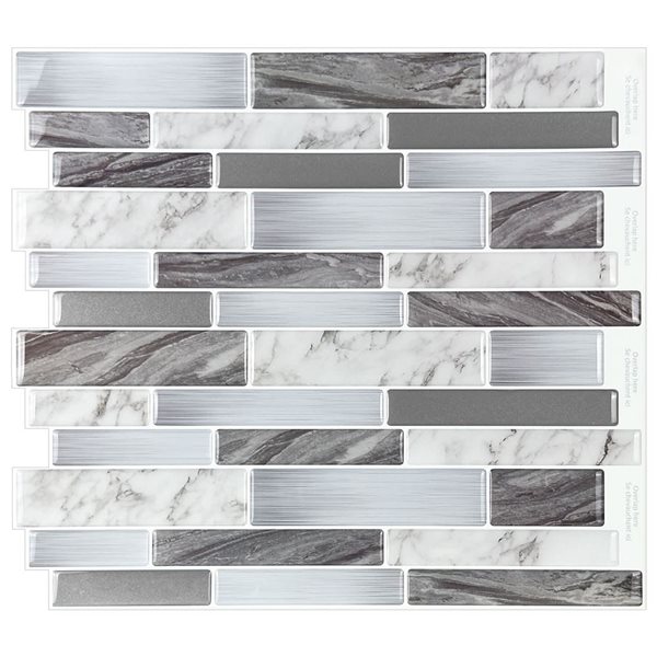 Mureno Quick Stick 8-Pack Grey Marble Oblong 11.25 L x 10-in W Glossy Peel and Stick Backsplash Tile