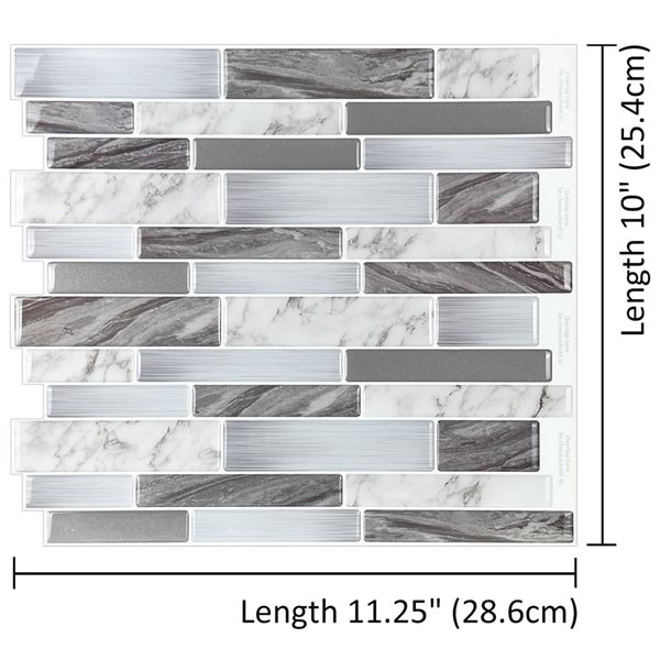 Mureno Quick Stick 8-Pack Grey Marble Oblong 11.25 L x 10-in W Glossy Peel and Stick Backsplash Tile