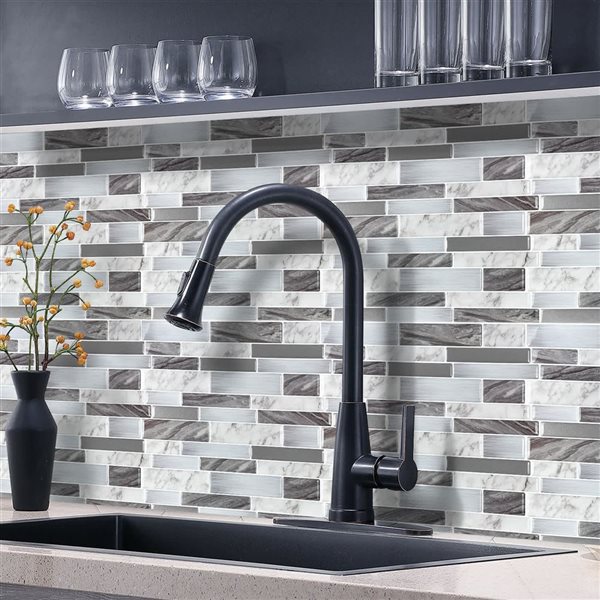Mureno Quick Stick 8-Pack Grey Marble Oblong 11.25 L x 10-in W Glossy Peel and Stick Backsplash Tile