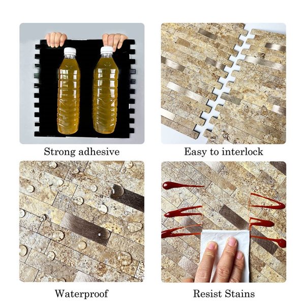 Murella Metal Brown and Gold 11.5 L x 11.7-in W Metallic Peel and Stick Backsplash Tile