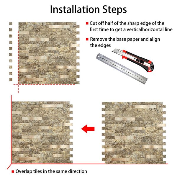 Murella Metal Brown and Gold 11.5 L x 11.7-in W Metallic Peel and Stick Backsplash Tile