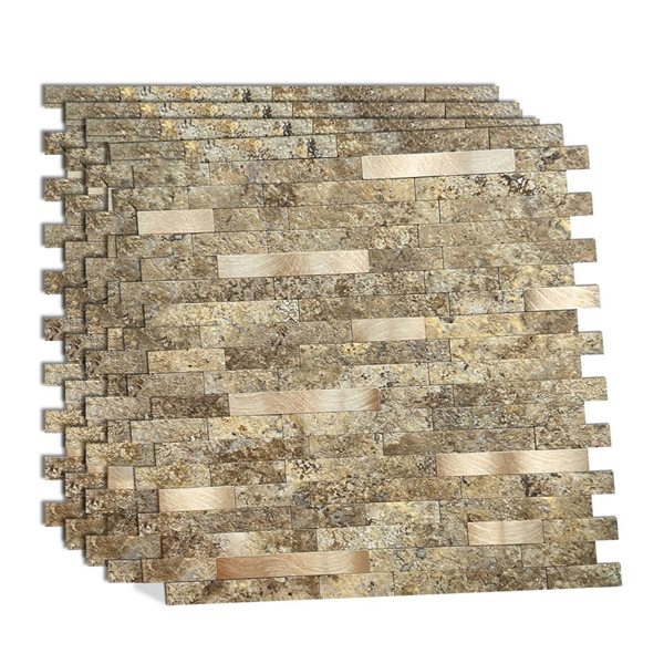 Murella Metal Brown and Gold 11.5 L x 11.7-in W Metallic Peel and Stick Backsplash Tile