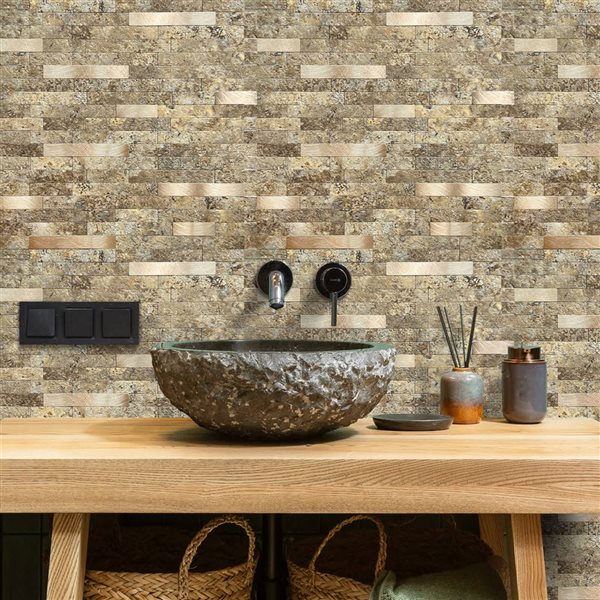 Murella Metal Brown and Gold 11.5 L x 11.7-in W Metallic Peel and Stick Backsplash Tile