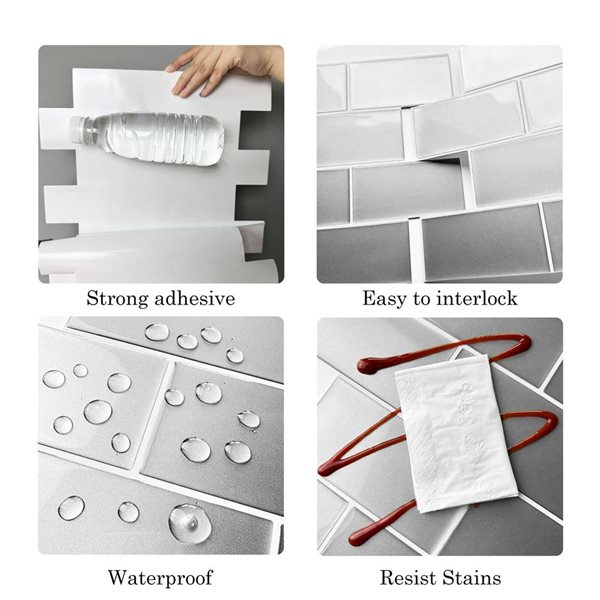 Mureno Dimensions 4-Pack Rigid Vinyl Silver Subway 10 L x 10.6-in W Glossy Peel and Stick Backsplash Tile