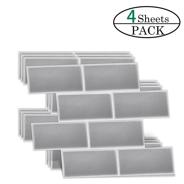 Mureno Dimensions 4-Pack Rigid Vinyl Silver Subway 10 L x 10.6-in W Glossy Peel and Stick Backsplash Tile