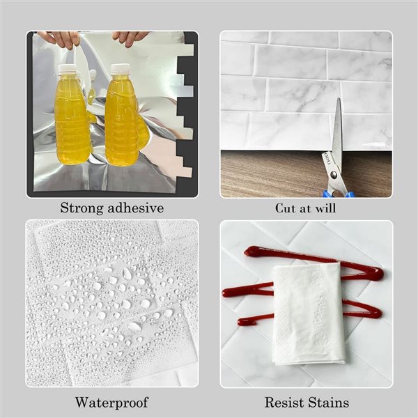 Mureno Quick Stick 8-Pack Grey Marble Subway 11.25 L x 10-in W Glossy Peel and Stick Backsplash Tile