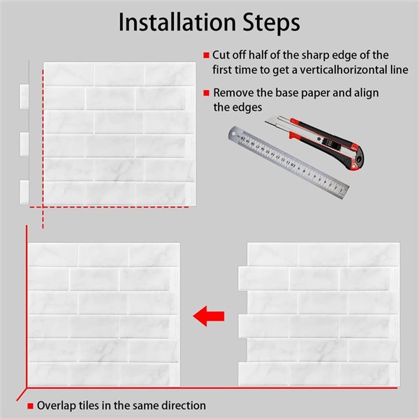 Mureno Quick Stick 8-Pack Grey Marble Subway 11.25 L x 10-in W Glossy Peel and Stick Backsplash Tile