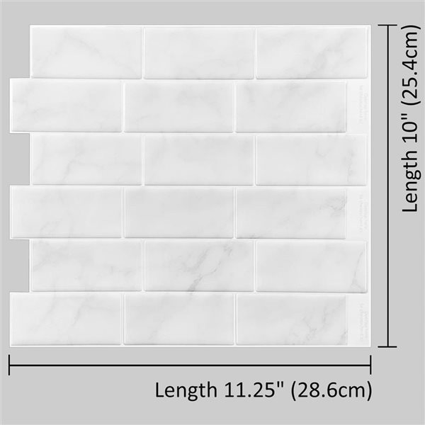 Mureno Quick Stick 8-Pack Grey Marble Subway 11.25 L x 10-in W Glossy Peel and Stick Backsplash Tile