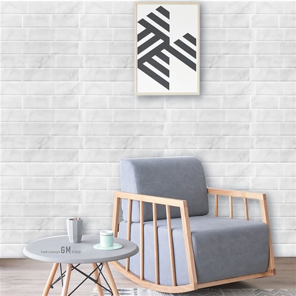 Mureno Quick Stick 8-Pack Grey Marble Subway 11.25 L x 10-in W Glossy Peel and Stick Backsplash Tile