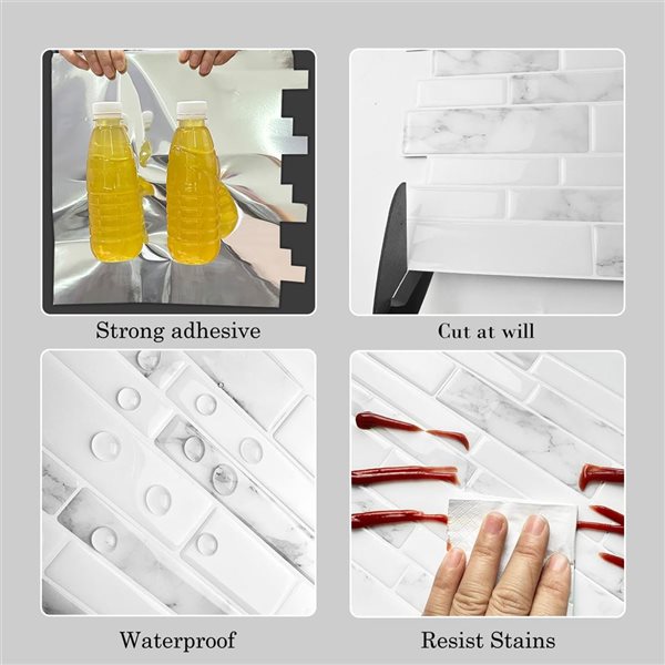 Mureno Quick Stick 8-Pack White Marble Mosaic 11.25 L x 10-in W Glossy Peel and Stick Backsplash Tile