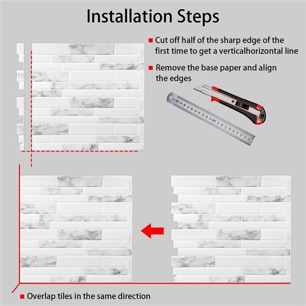 Mureno Quick Stick 8-Pack White Marble Mosaic 11.25 L x 10-in W Glossy Peel and Stick Backsplash Tile