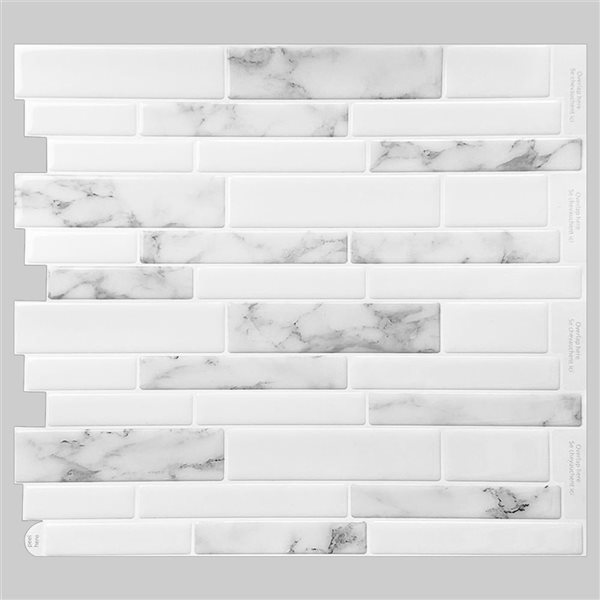 Mureno Quick Stick 8-Pack White Marble Mosaic 11.25 L x 10-in W Glossy Peel and Stick Backsplash Tile