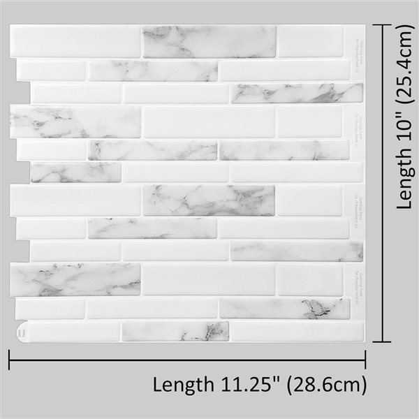 Mureno Quick Stick 8-Pack White Marble Mosaic 11.25 L x 10-in W Glossy Peel and Stick Backsplash Tile