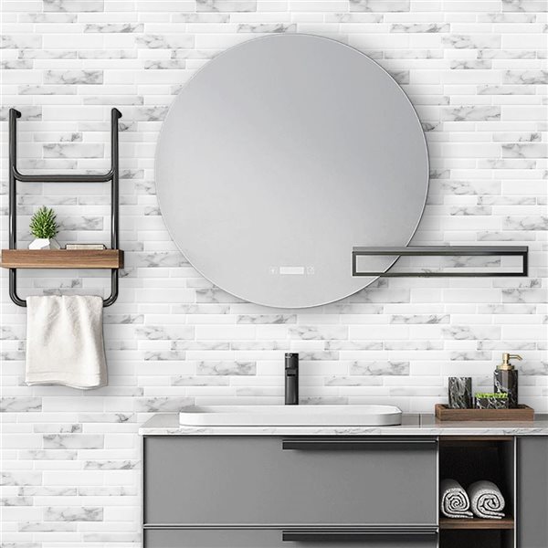 Mureno Quick Stick 8-Pack White Marble Mosaic 11.25 L x 10-in W Glossy Peel and Stick Backsplash Tile