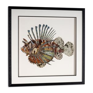 Oeuvre d'art collage poisson-lion Aquatic Reverie de Gild Design House sous verre avec cadre noir 24 x 24 po