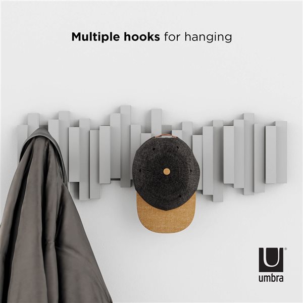 Umbra Sticks Grey Wall-Mount Coat Rack Closet Organizer w/ 5 Foldable Hooks