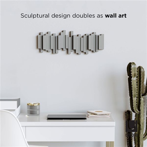 Umbra Sticks Grey Wall-Mount Coat Rack Closet Organizer w/ 5 Foldable Hooks