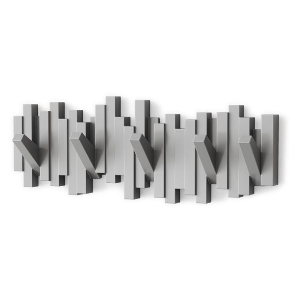 Umbra Sticks Grey Wall-Mount Coat Rack Closet Organizer w/ 5 Foldable Hooks