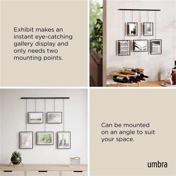 Umbra Exhibit Black Gallery Hanging Picture Frame Set w/ 5 Picture Frames