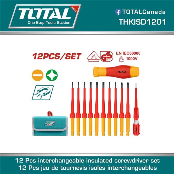 Total Tools 12-Pcs Insulated T10 Phillips Multi-Bit Interchangeable Screwdriver Set
