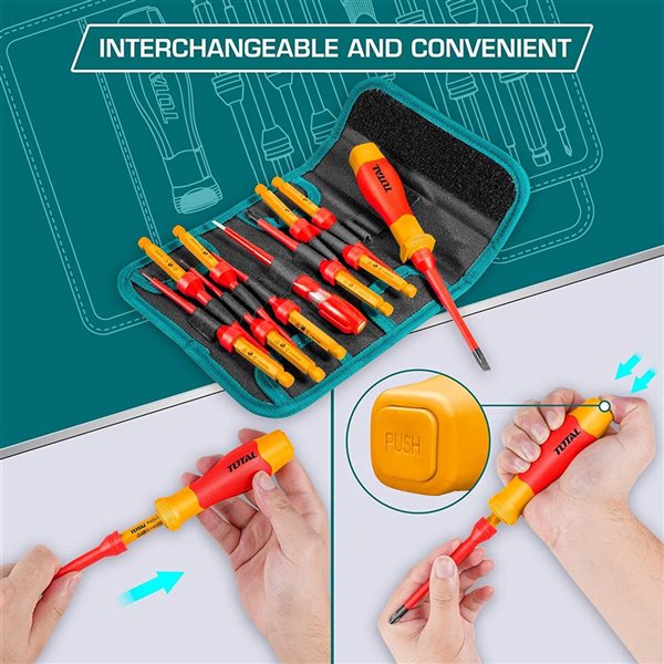 Total Tools 12-Pcs Insulated T10 Phillips Multi-Bit Interchangeable Screwdriver Set