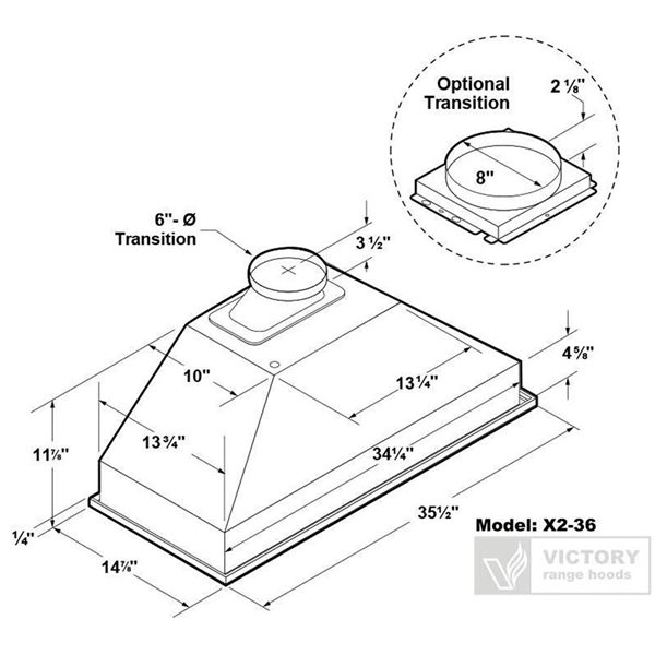 VICTORY X2 36-in 700 CFM 3-Speed Ducted Insert Range Hood w/ Aluminum Mesh Filter - Silver